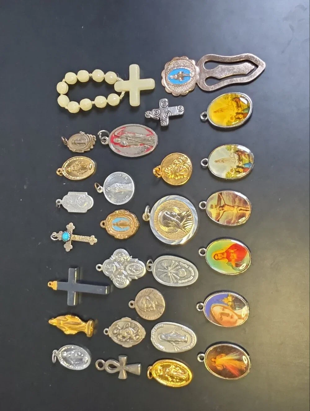 Religious 28 Medal Pendant Assortment in Gold and Silver Tones